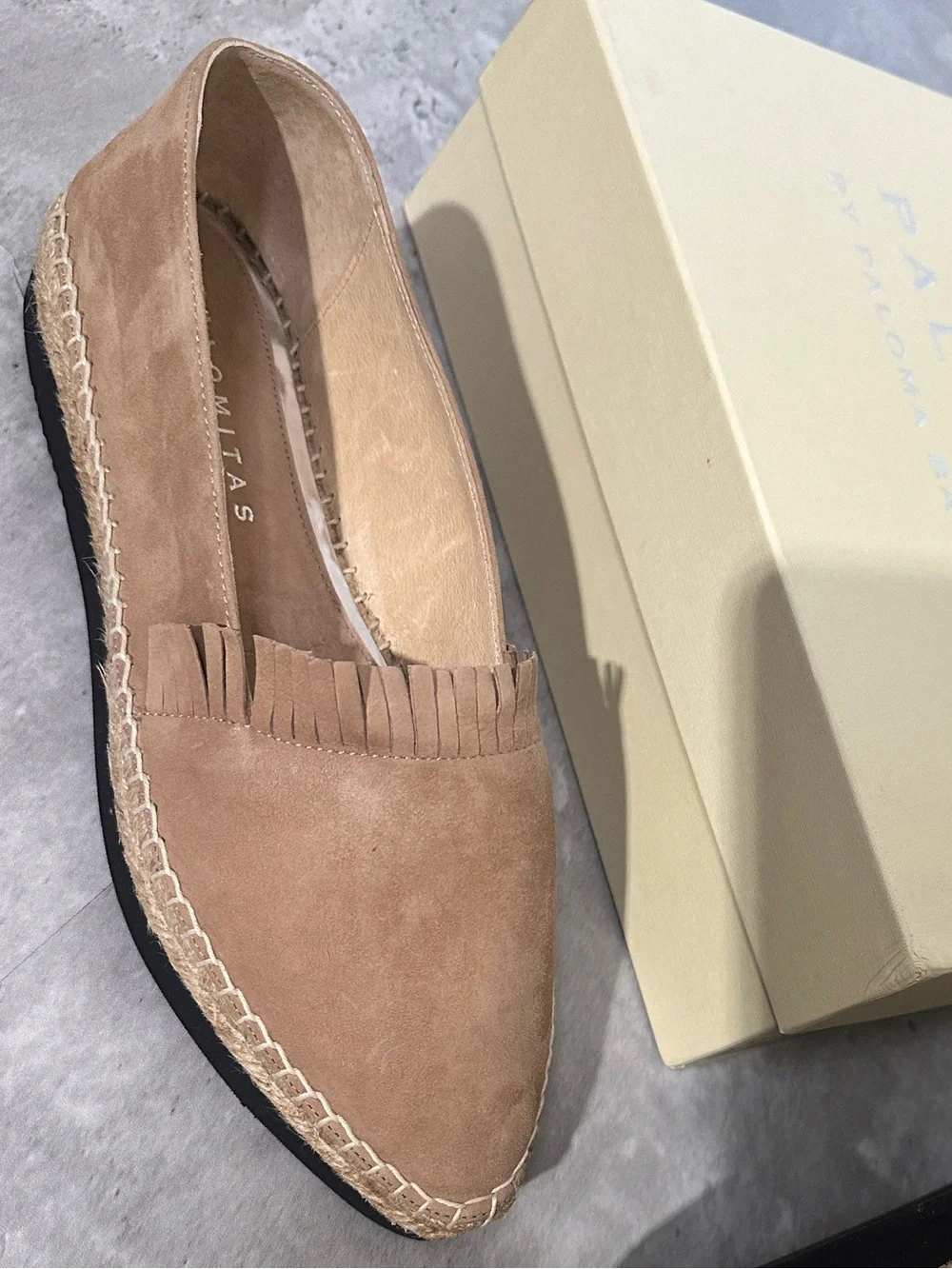 Paloma Barceló Daniela Tan Suede Espadrille Flats with Fringe